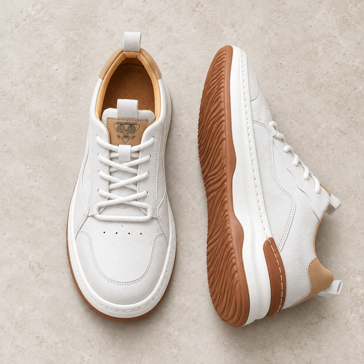 Alpine Ridge Boulder White footwear on warm limestone, paired with side and outsole visible