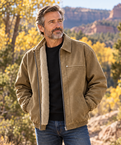 Ashford jacket worn by a man around 55 in an American outdoor lifestyle setting.