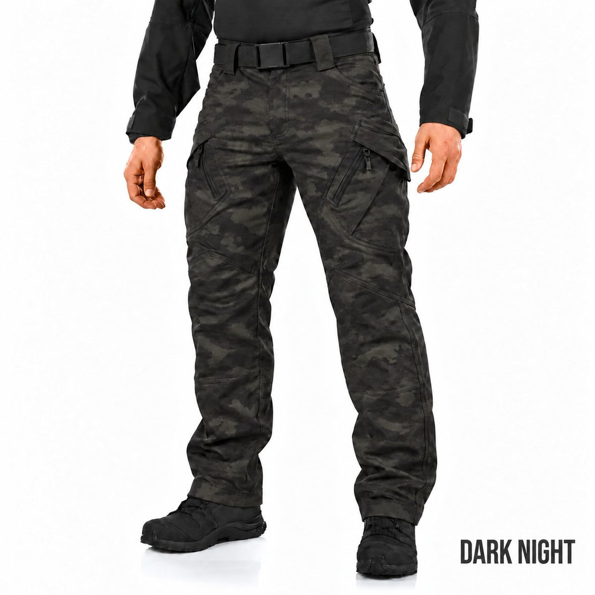 Ranger cargo pants in Dark Night with DARK NIGHT in Oswald at the bottom right on a white studio background.