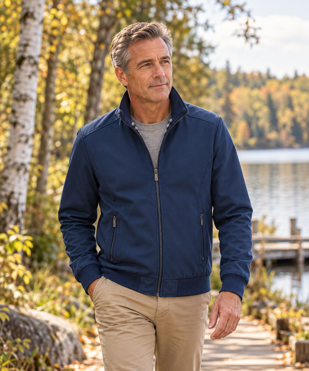 Fairview jacket worn by a man around 55 in an American outdoor lifestyle setting.