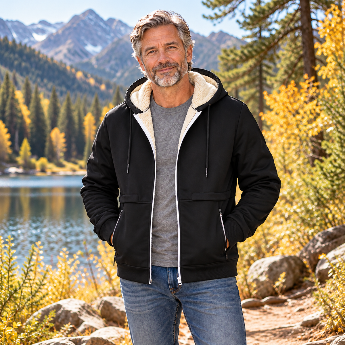 Pinecrest jacket worn by a man around 55 in an American outdoor lifestyle setting.