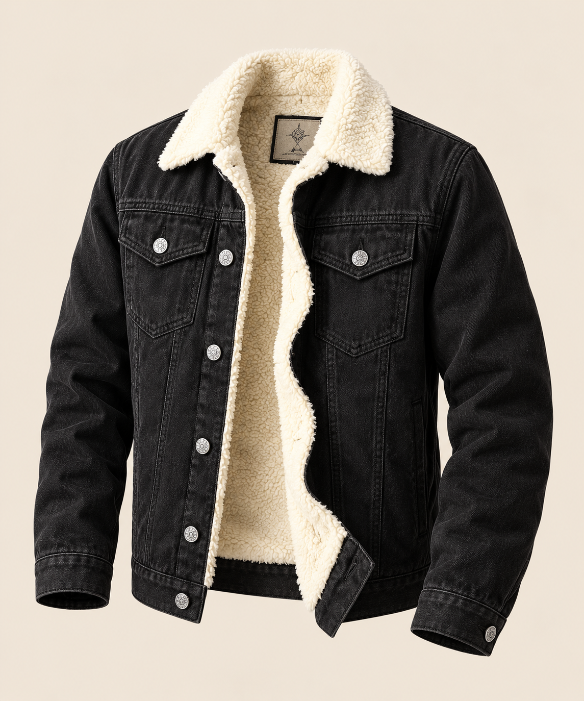 Rockford jacket in a freestanding product photograph on a warm beige studio background.